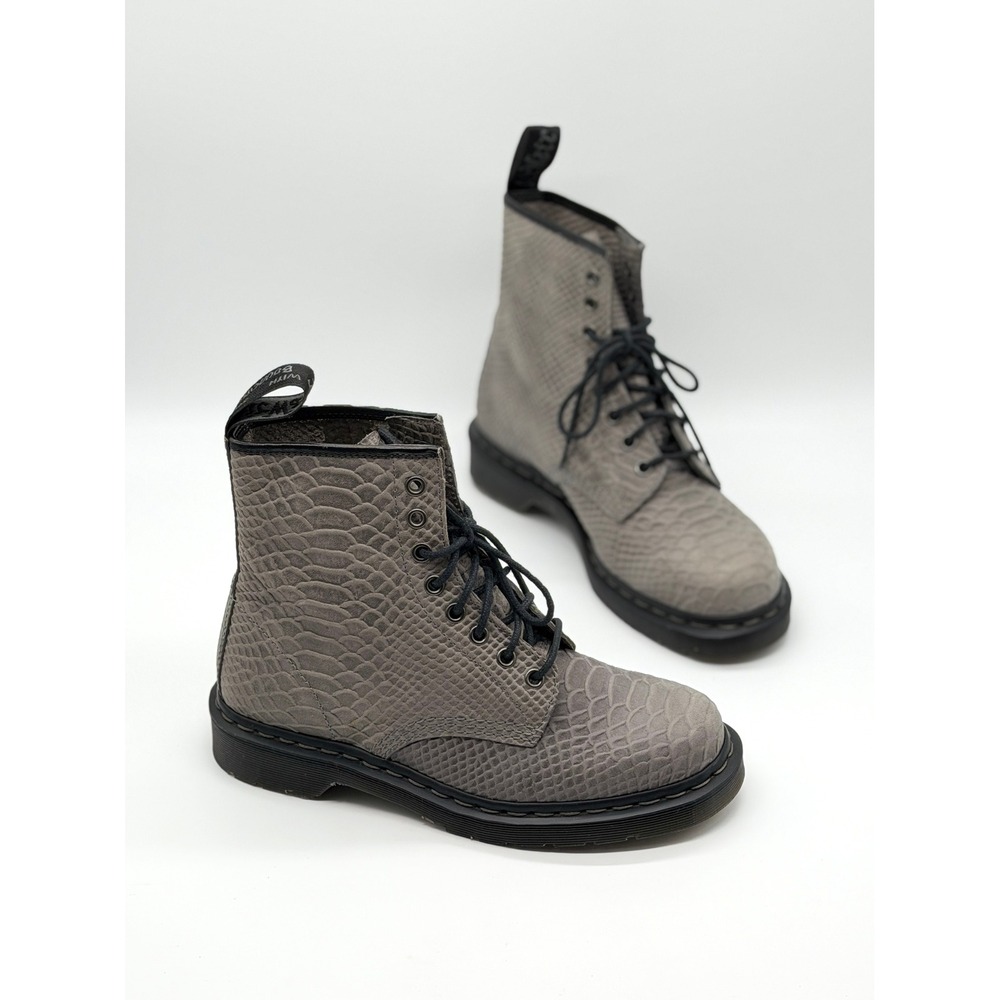 Dr. Martens 1460 Boots Women 8 Grey Python Embossed Combat Lace Up Pascal Snake